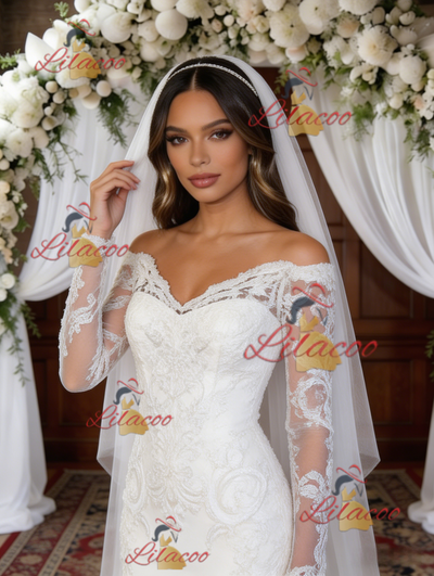 White Mermaid Lace Long Sleeve Wedding Dress