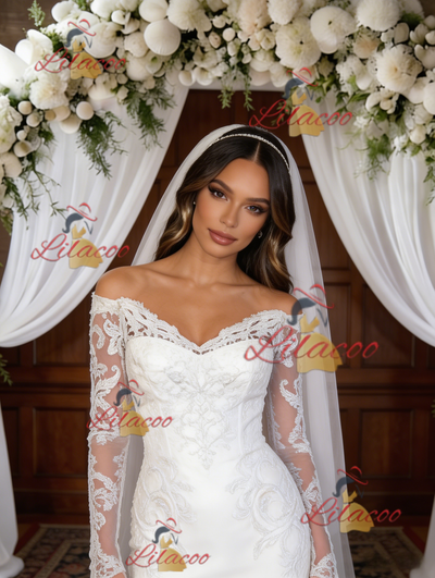 White Mermaid Lace Long Sleeve Wedding Dress