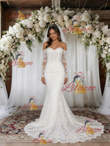 White Mermaid Long Sleeve Lace Wedding Dress