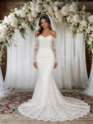 White Mermaid Long Sleeve Lace Wedding Dress