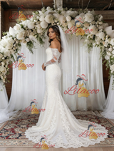 White Mermaid Long Sleeve Lace Wedding Dress