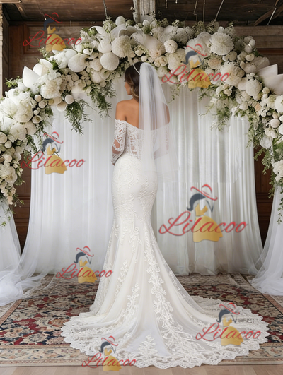 White Mermaid Long Sleeve Lace Wedding Dress