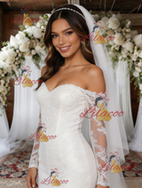 White Mermaid Long Sleeve Lace Wedding Dress