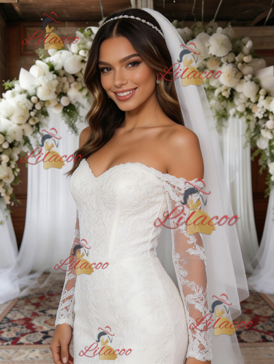 White Mermaid Long Sleeve Lace Wedding Dress