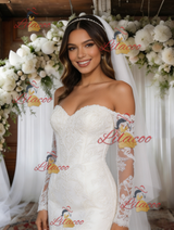 White Mermaid Long Sleeve Lace Wedding Dress