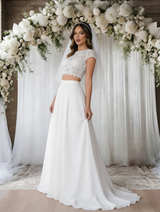 White Lace Chiffon Two Pieve Wedding Dress