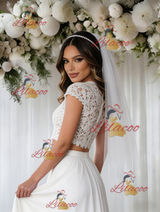 White Lace Chiffon Two Pieve Wedding Dress