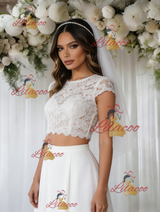 White Lace Chiffon Two Pieve Wedding Dress