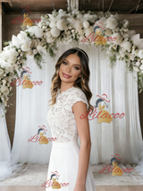 White Chiffon Lace Cap Sleeve Wedding Dress