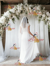 White Chiffon Lace Cap Sleeve Wedding Dress