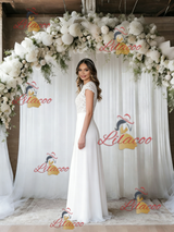White Chiffon Lace Cap Sleeve Wedding Dress