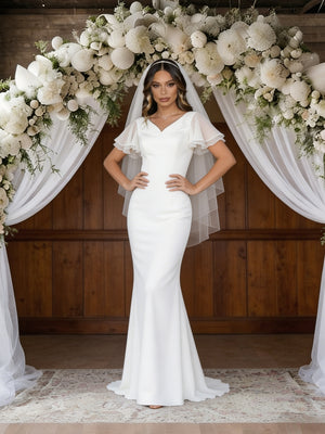 White Mermaid V-neck Wedding Dress