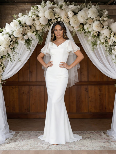 White Mermaid V-neck Wedding Dress