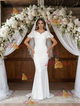 White Mermaid V-neck Wedding Dress