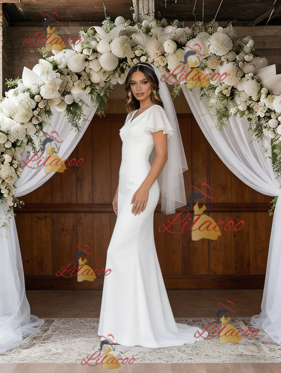 White Mermaid V-neck Wedding Dress