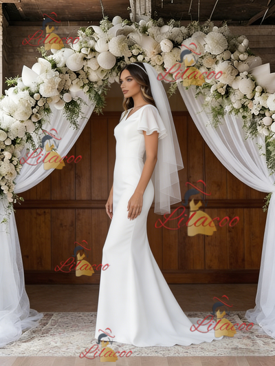 White Mermaid V-neck Wedding Dress