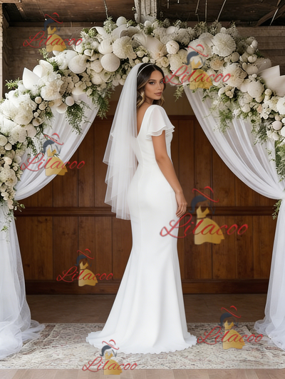 White Mermaid V-neck Wedding Dress