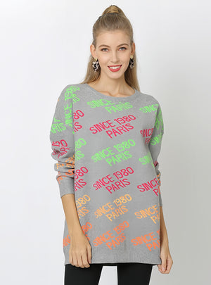 Round Neck Loose Long Sleeve Letter Sweater