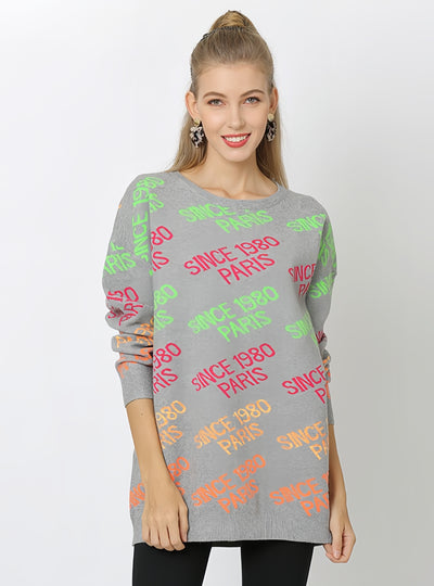 Round Neck Loose Long Sleeve Letter Sweater