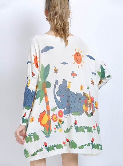 Loose Elephant Print Pullover Sweater