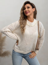 Retro Beaded Round Neck Long Sleeve Sweater