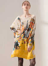 Loose Bat Sleeve Printed Sweater