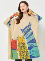 Medium and Long Cat Printed Loose Sweater
