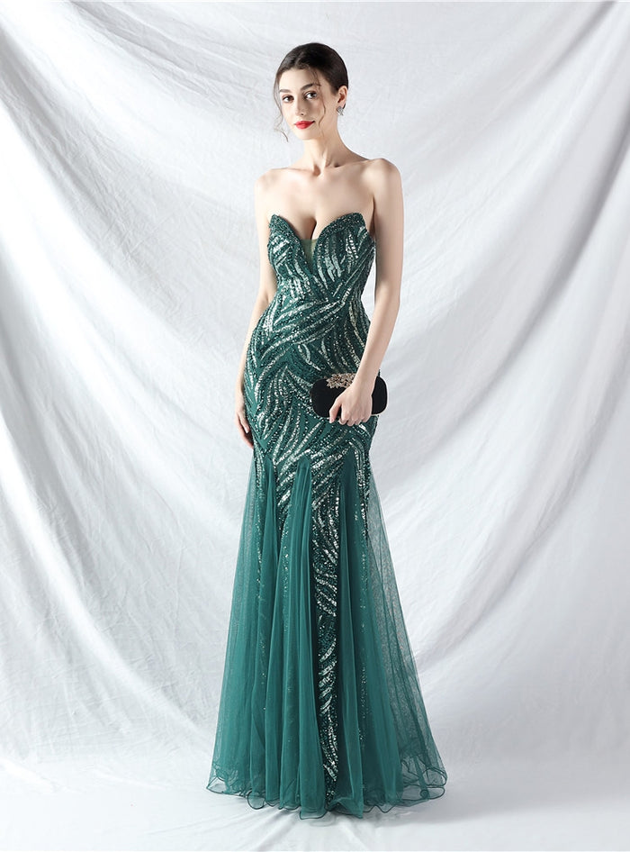 Mermaid Strapless Sequins Prom Dress