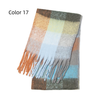 Thick-bearded Four-grid Thick Double-sided Plaid Scarf