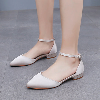 Flat-heeled Pointed Low-heeled Satin Bridal Shoes