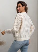 Retro Beaded Round Neck Long Sleeve Sweater
