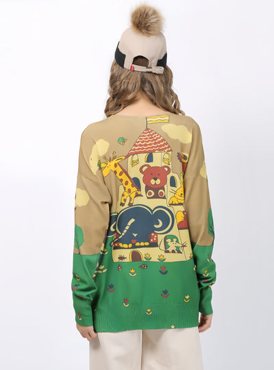 Long Sleeve Loose T-shirt Animal Print Sweater