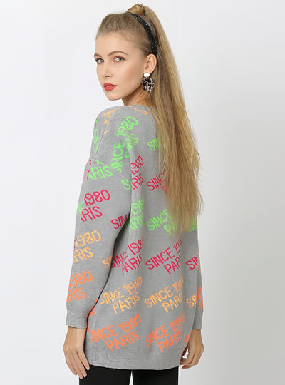 Round Neck Loose Long Sleeve Letter Sweater