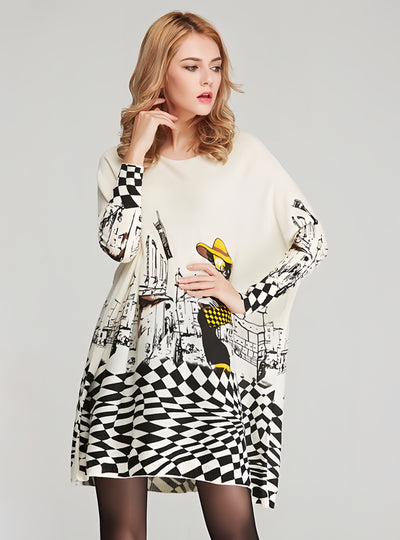 Loose Plus Size Cartoon Print Pullover Sweater