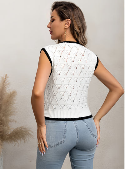 Lattice Sleeveless Round Neck Hollow Vest