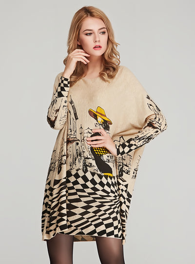 Loose Plus Size Cartoon Print Pullover Sweater