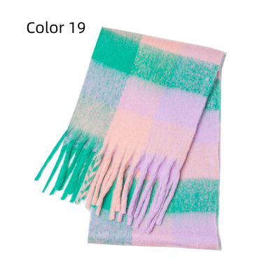 Thick-bearded Four-grid Thick Double-sided Plaid Scarf