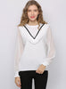 Lotus Leaf Long Sleeve Stitching Contrast Shirt