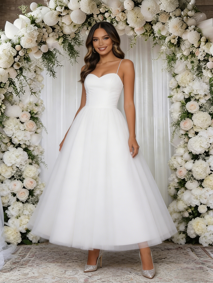 White Spaghetti Straps Wedding Dress