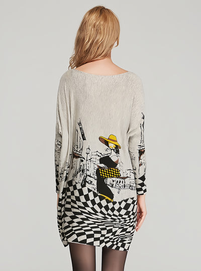 Loose Plus Size Cartoon Print Pullover Sweater