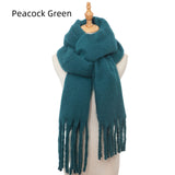 Thick Solid Color Long Tassels Scarf