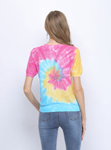 Tie-dyed Short-sleeved Thin Knitted Turtleneck Top