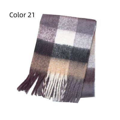Thick-bearded Four-grid Thick Double-sided Plaid Scarf