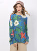Loose Pullover Plus Size Printed Flowers Sweater
