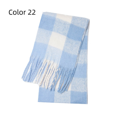 Thick-bearded Four-grid Thick Double-sided Plaid Scarf