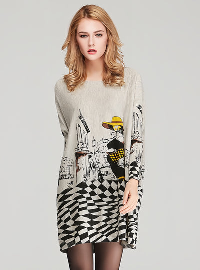 Loose Plus Size Cartoon Print Pullover Sweater