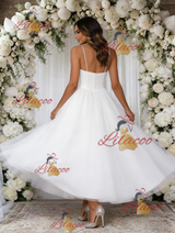 White Spaghetti Straps Wedding Dress
