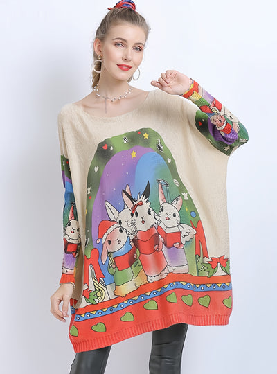 Rabbit Print Plus Size Sweater