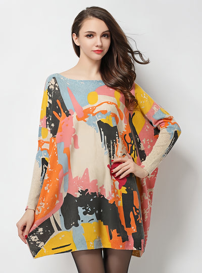 Loose Graffiti Printed Pullover Sweater