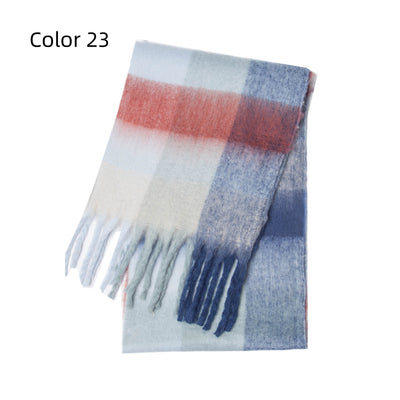 Thick-bearded Four-grid Thick Double-sided Plaid Scarf
